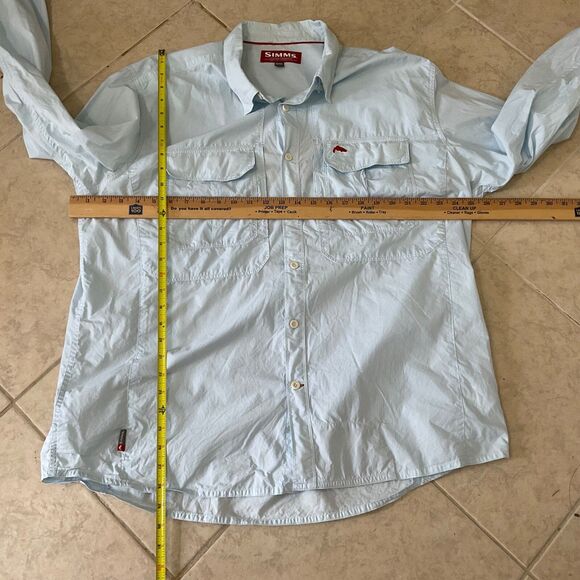 SIMMS Fishing Guide Shirt Mens Sz XXL Blue Long Sleeve Button Vented Zip Pockets - Picture 6 of 13